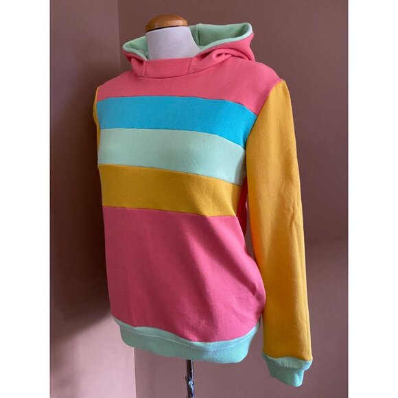 Topical Sunrise Upcycled Hoodie w/ Pockets Sweatshirt One-of-a-Kind MungoCrafts - Picture 4 of 5